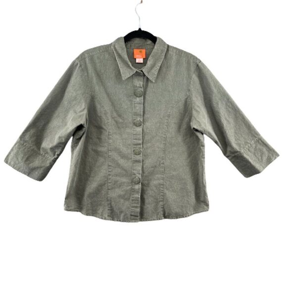hearts of palm Tops - Hearts of Palm Linen Blend Button Down Shirt Olive Green Women's 14